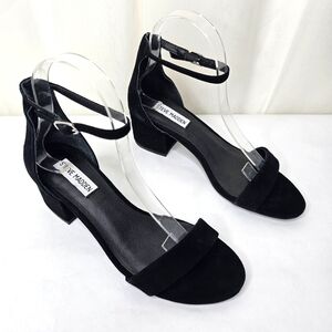 Steve Madden Irenee Black Suede Leather Ankle Strap Block Heel Sandal Size 7.5